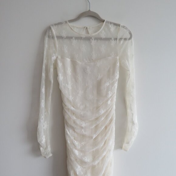 BHLDN Bailee White Lace Ruched Stretch Bodycon Dress Romantic Wedding Size S - Picture 3 of 16